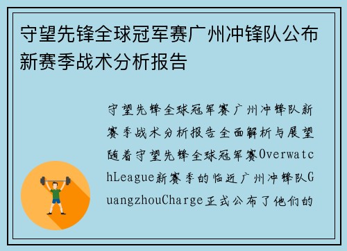 守望先锋全球冠军赛广州冲锋队公布新赛季战术分析报告