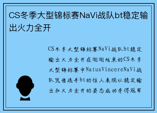 CS冬季大型锦标赛NaVi战队bt稳定输出火力全开