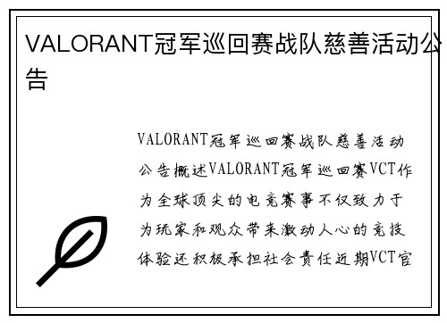 VALORANT冠军巡回赛战队慈善活动公告
