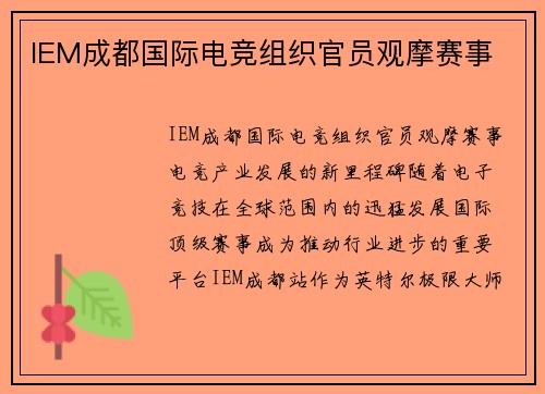 IEM成都国际电竞组织官员观摩赛事