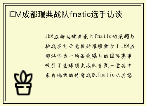 IEM成都瑞典战队fnatic选手访谈