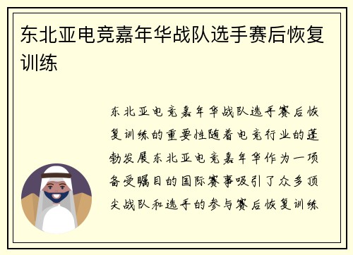 东北亚电竞嘉年华战队选手赛后恢复训练